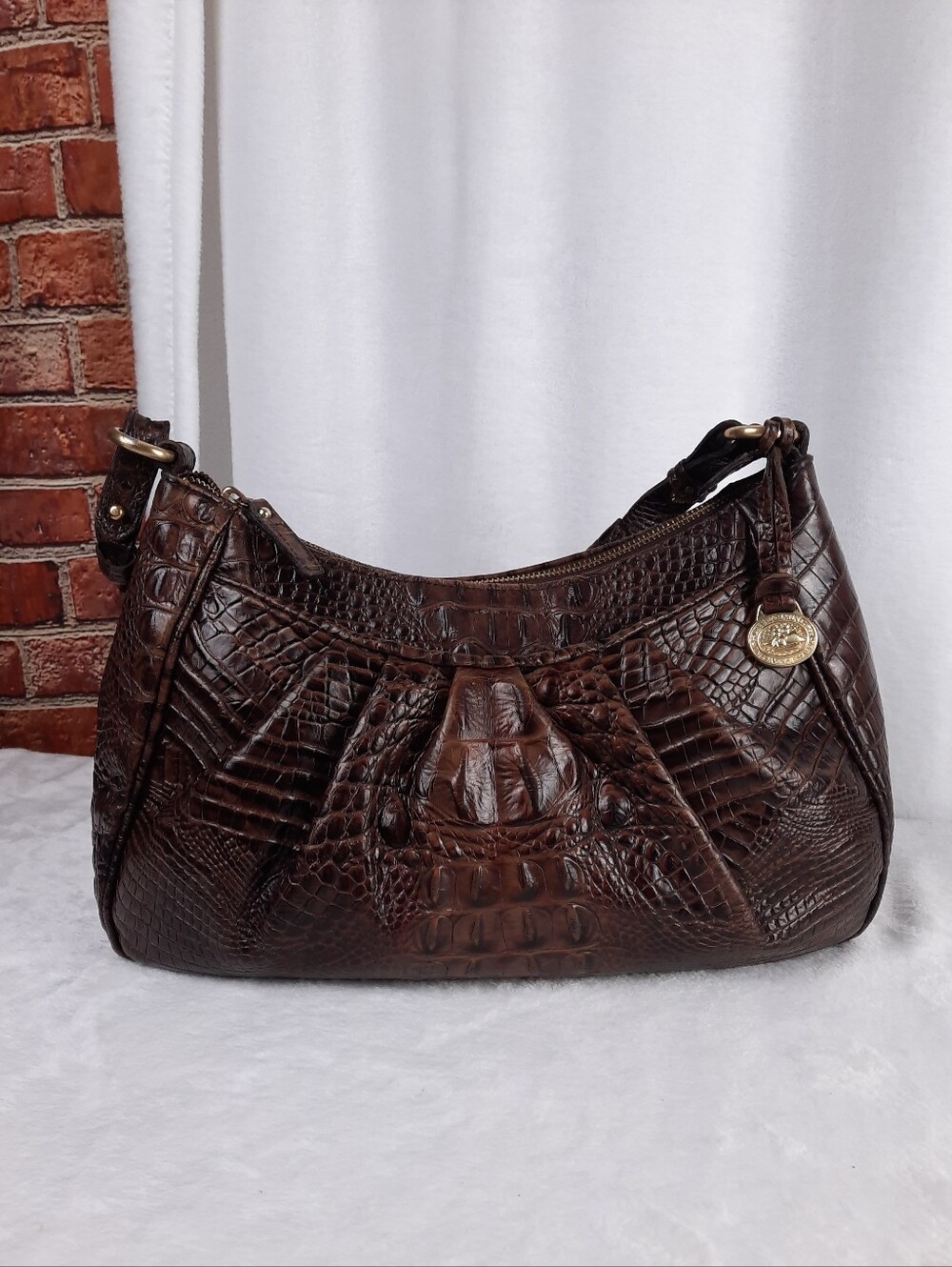Brahmin Pecan Melbourne Croc-Embossed Hobo Shoulder Bag
